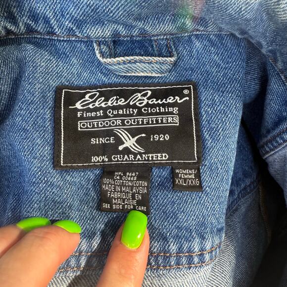 Vintage Y2K Eddie Bauer Jean Trucker Jacket Blue Denim Womens XXL gorpcore boho - Picture 5 of 10
